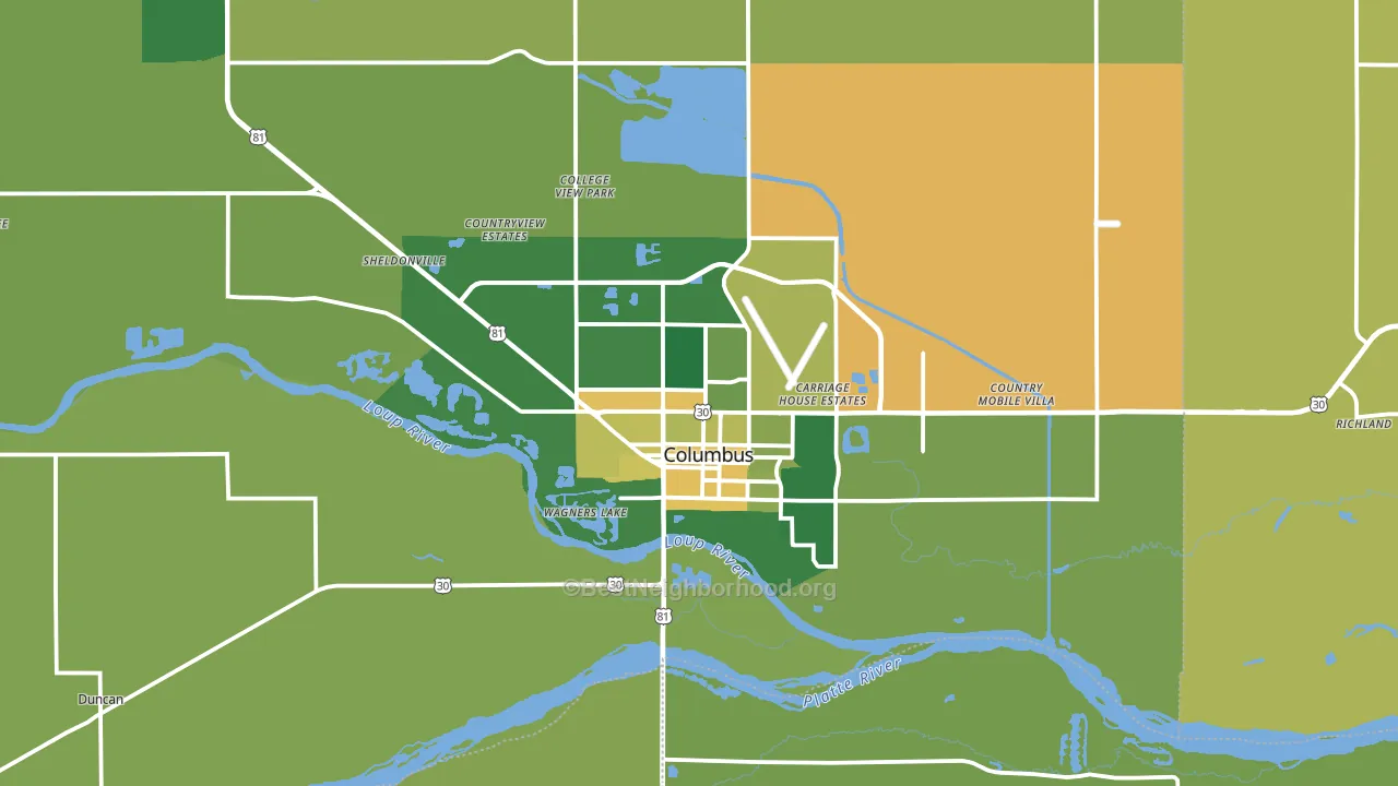 Columbus, NE block-group voter-turnout map