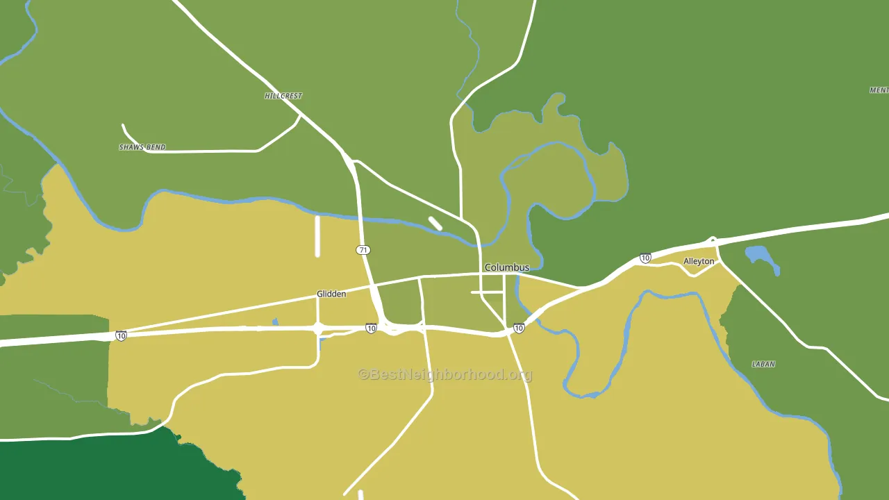 Columbus, TX block-group voter-turnout map