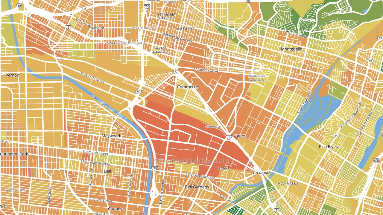 Commerce, CA block-group voter-turnout map