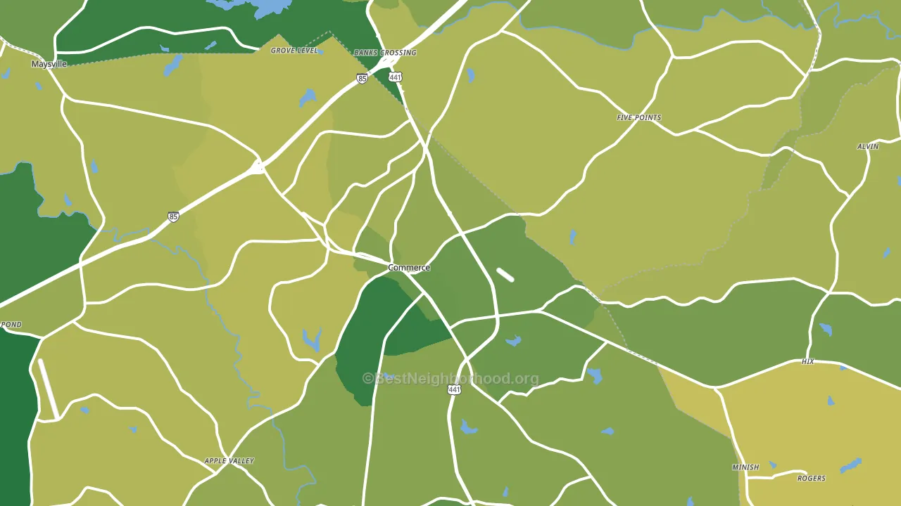 Commerce, GA block-group voter-turnout map