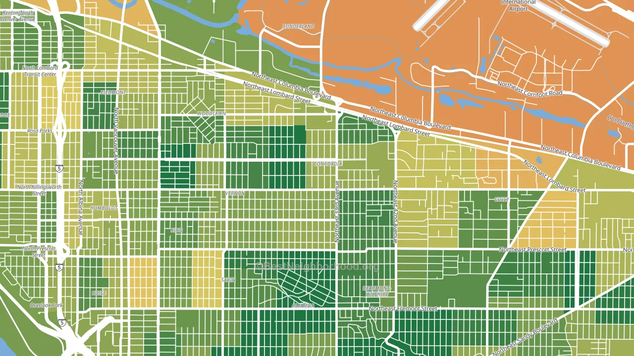 Concordia, Portland, OR block-group voter-turnout map