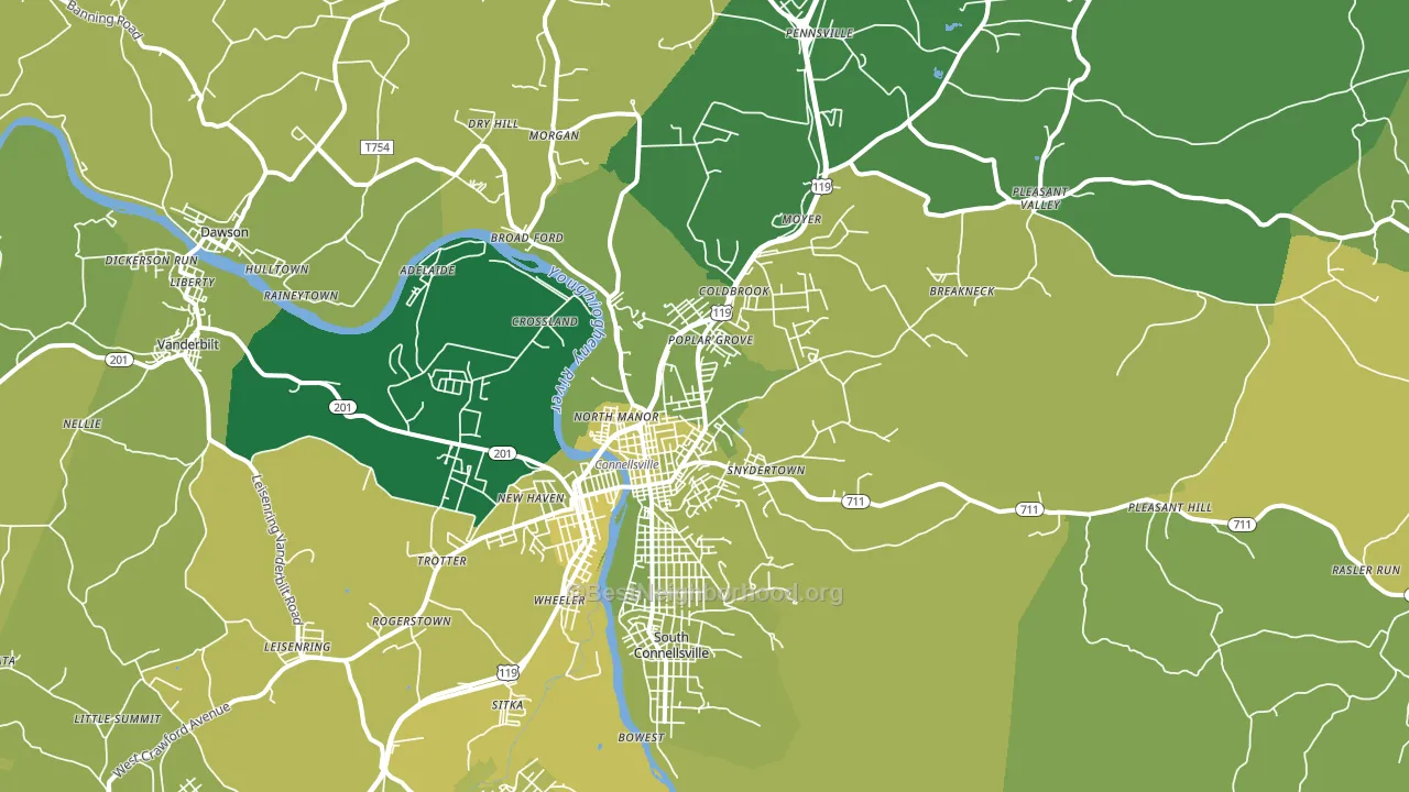 Connellsville, PA block-group voter-turnout map