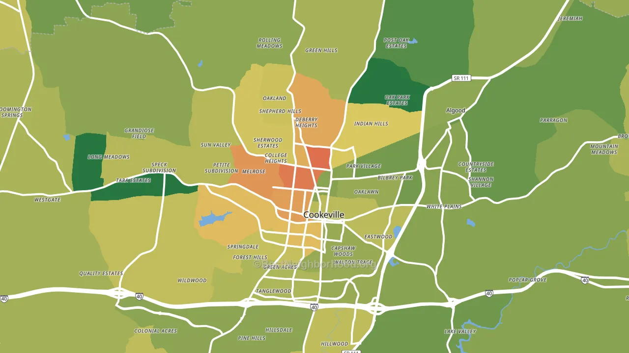 Cookeville, TN block-group voter-turnout map