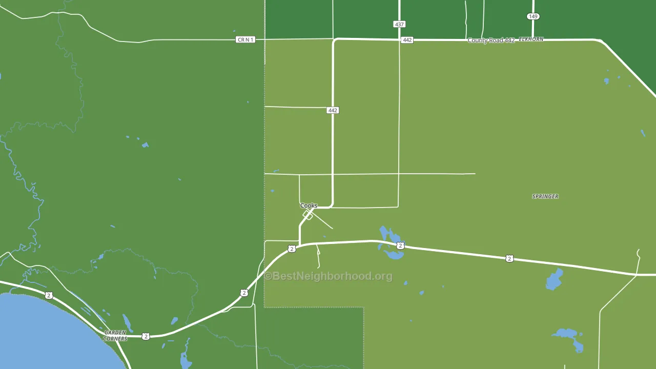 Cooks, MI block-group voter-turnout map