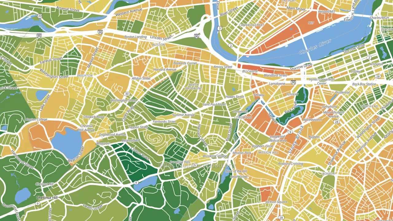 Coolidge Corner, Brookline, MA block-group voter-turnout map