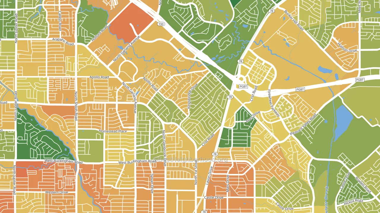 Coomer Creek, Garland, TX block-group voter-turnout map