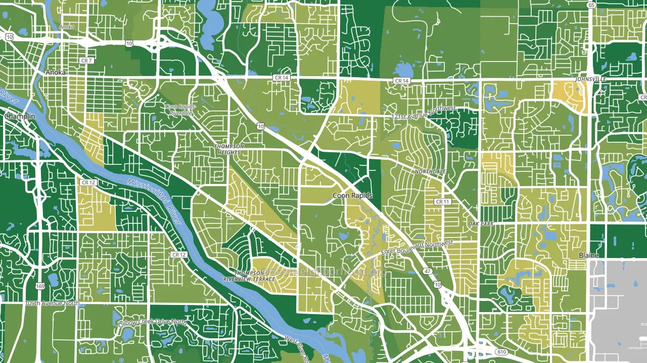 Coon Rapids, MN block-group voter-turnout map