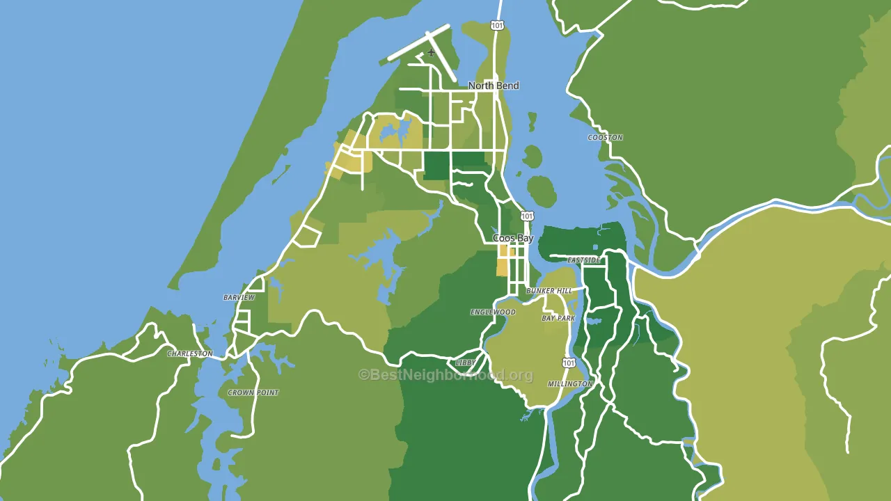 Coos Bay, OR block-group voter-turnout map