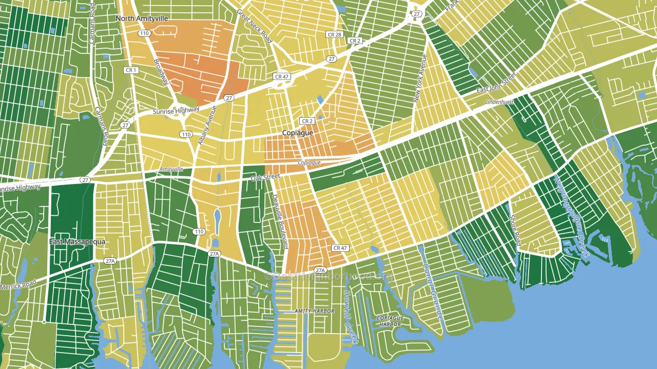 Copiague, NY block-group voter-turnout map