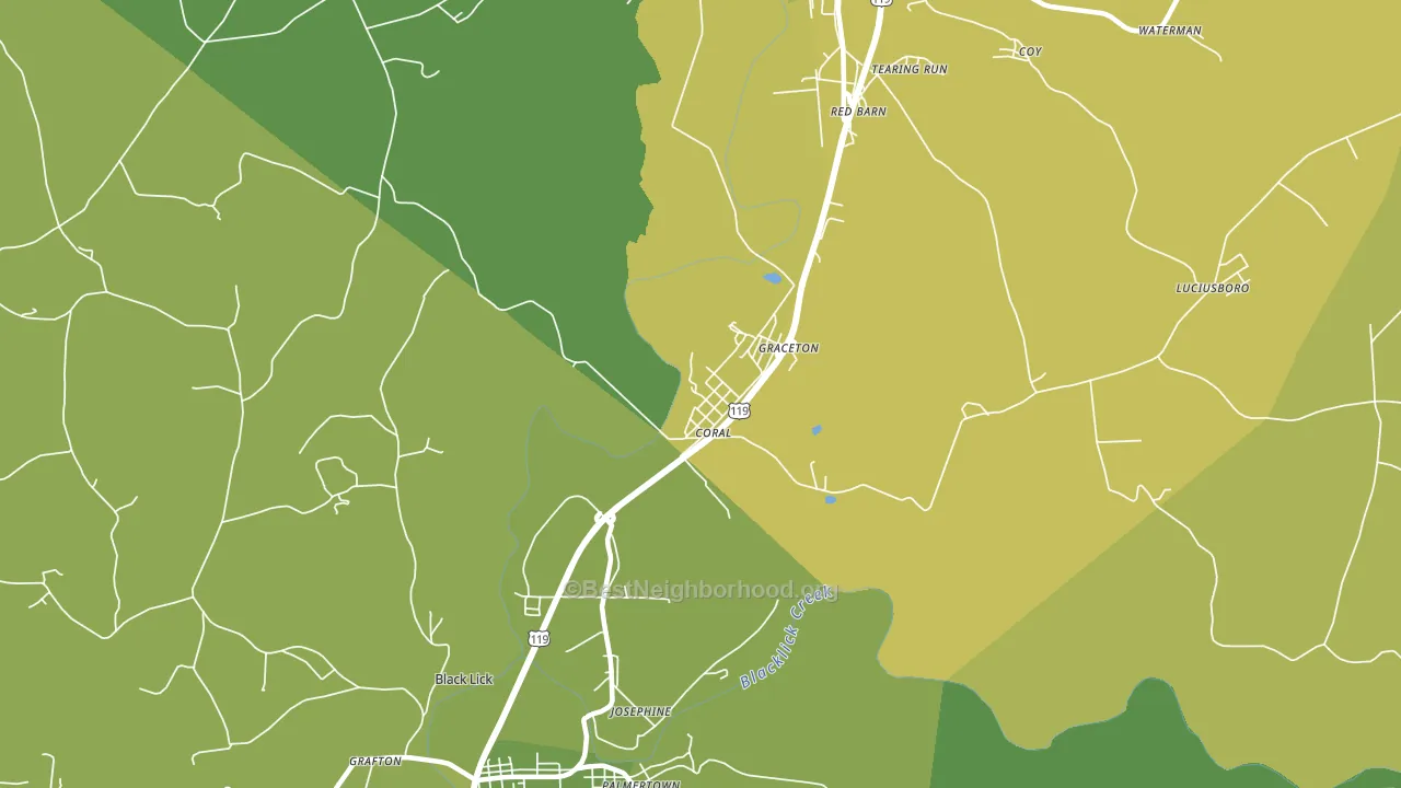 Coral, PA block-group voter-turnout map