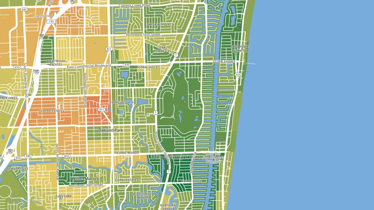 Coral Ridge Country Club Estates, Fort Lauderdale, FL block-group voter-turnout map