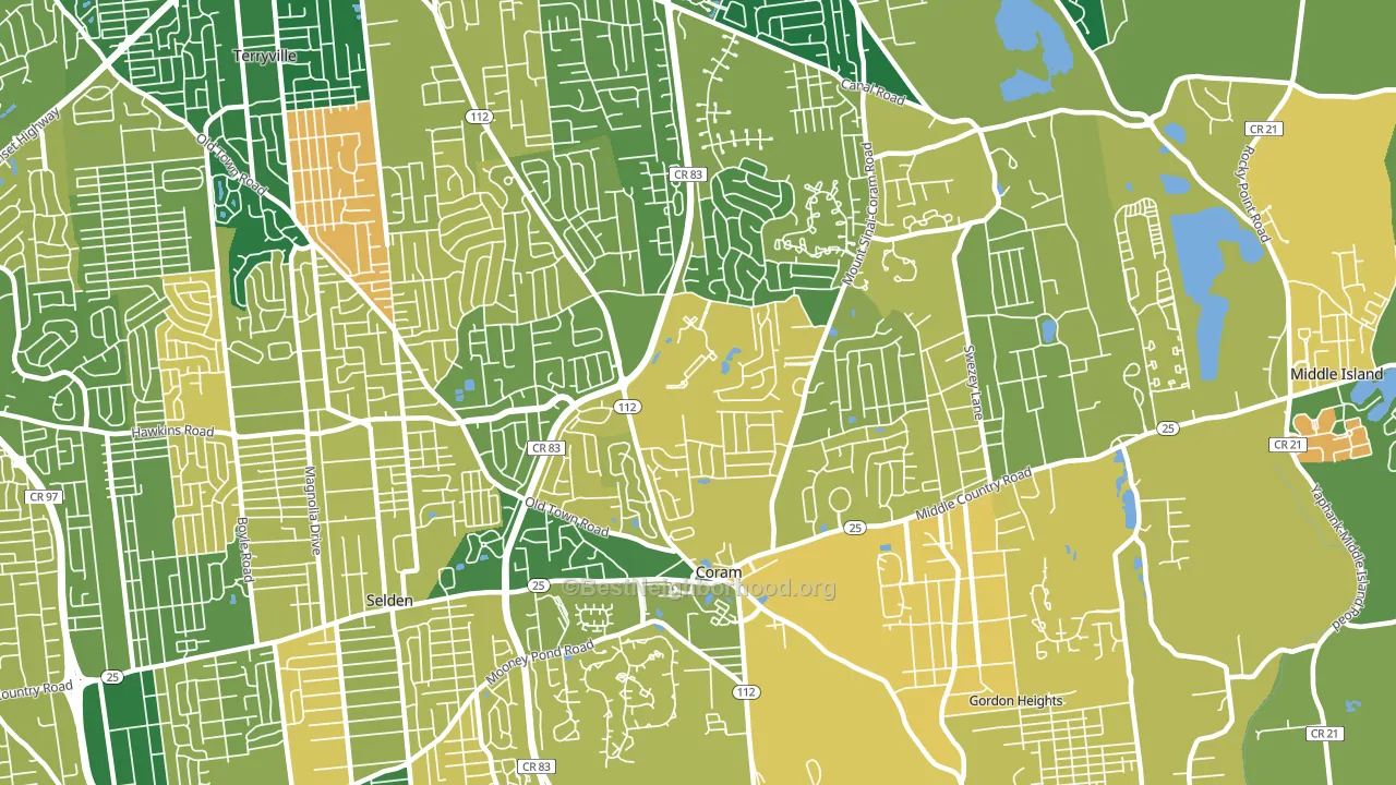 Coram, NY block-group voter-turnout map