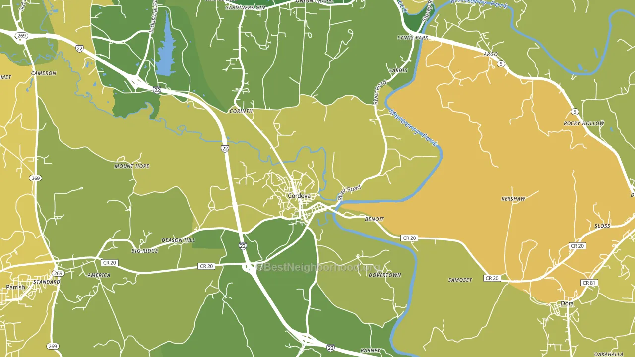 Cordova, AL block-group voter-turnout map