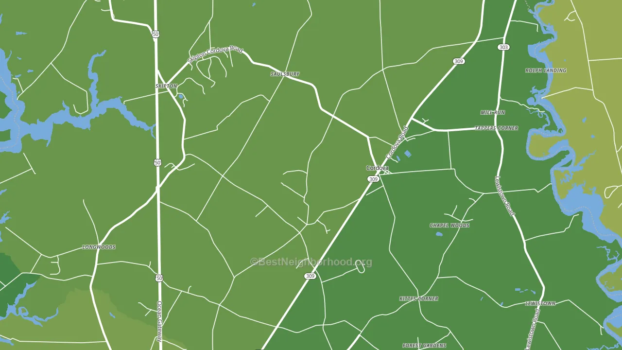 Cordova, MD block-group voter-turnout map