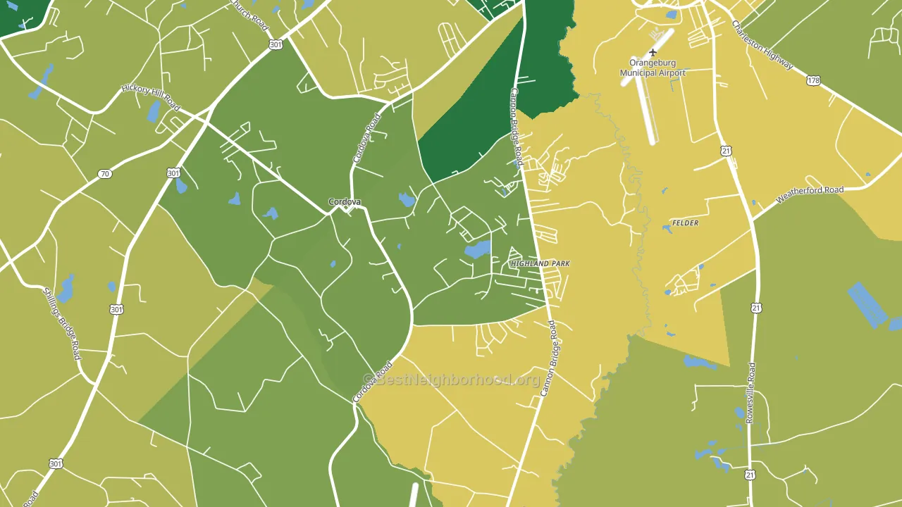 Cordova, SC block-group voter-turnout map