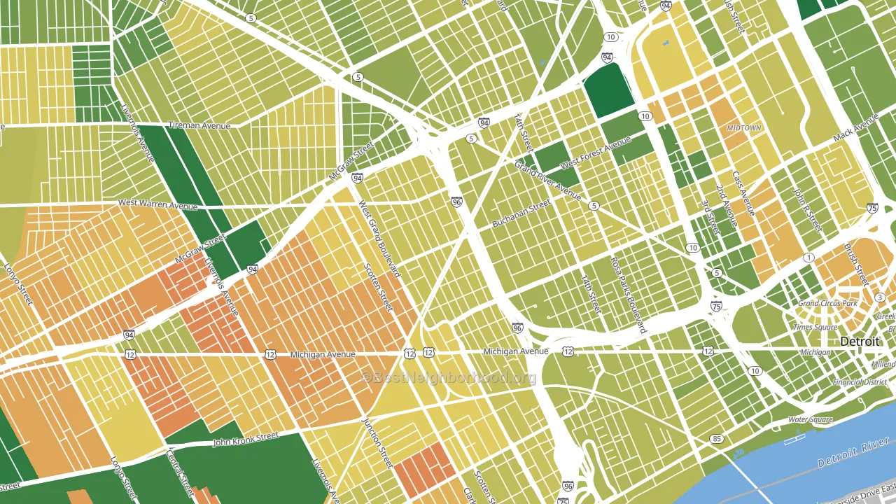 Core City, Detroit, MI block-group voter-turnout map