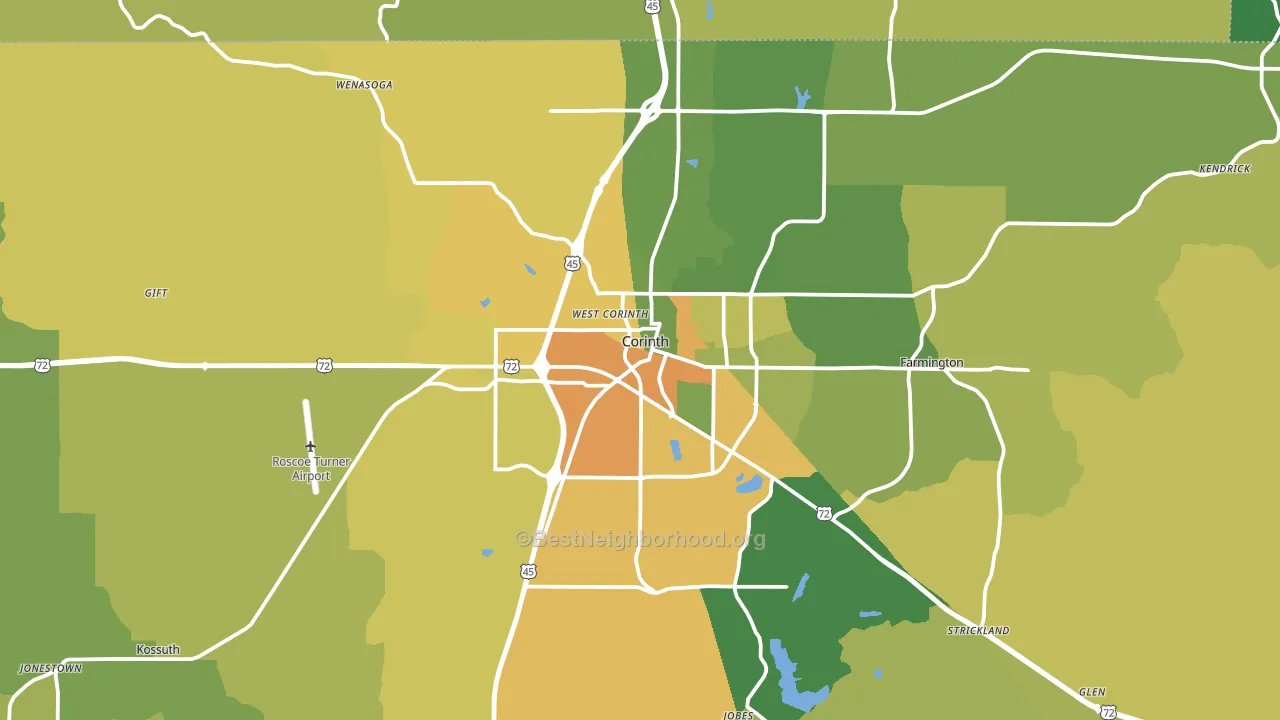 Corinth, MS block-group voter-turnout map