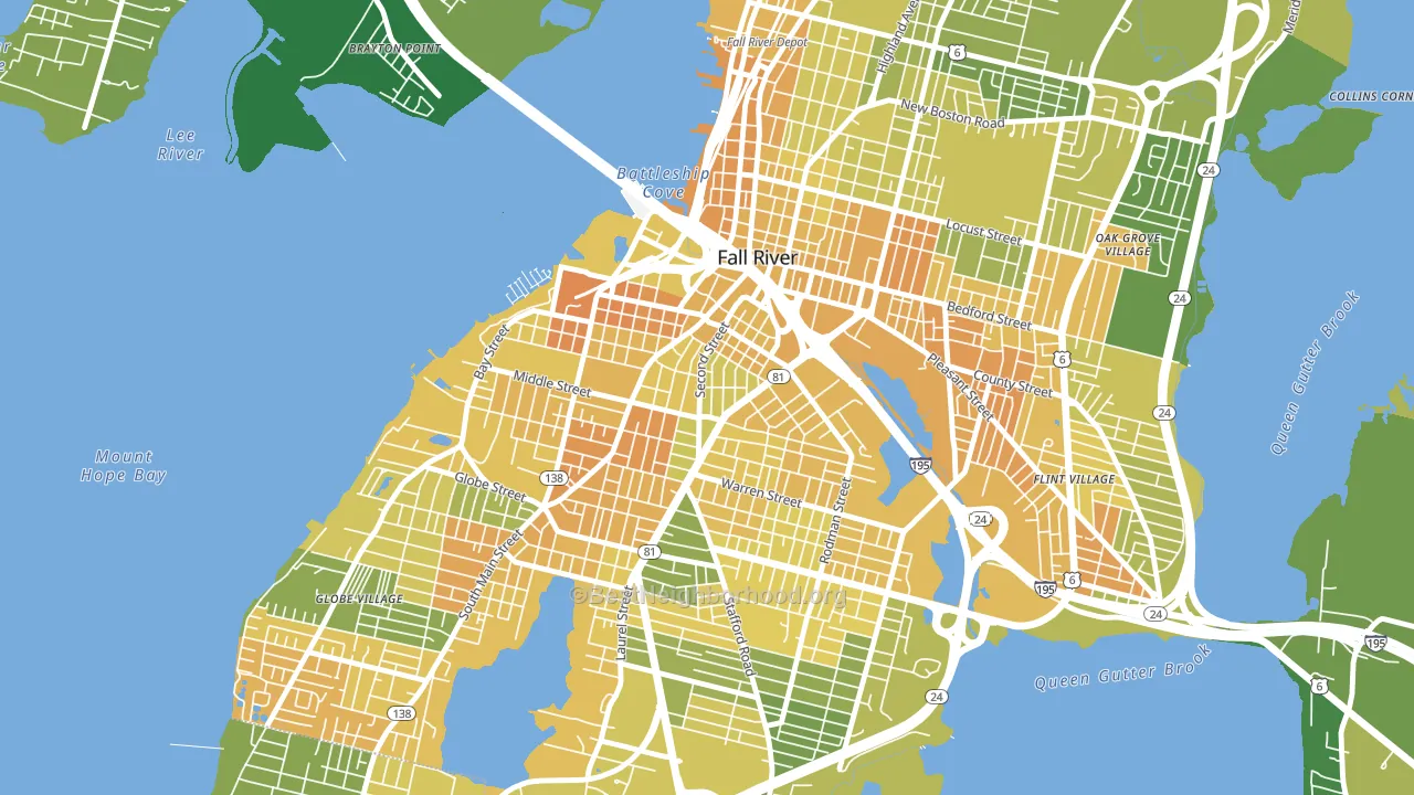Corky Row, Fall River, MA block-group voter-turnout map