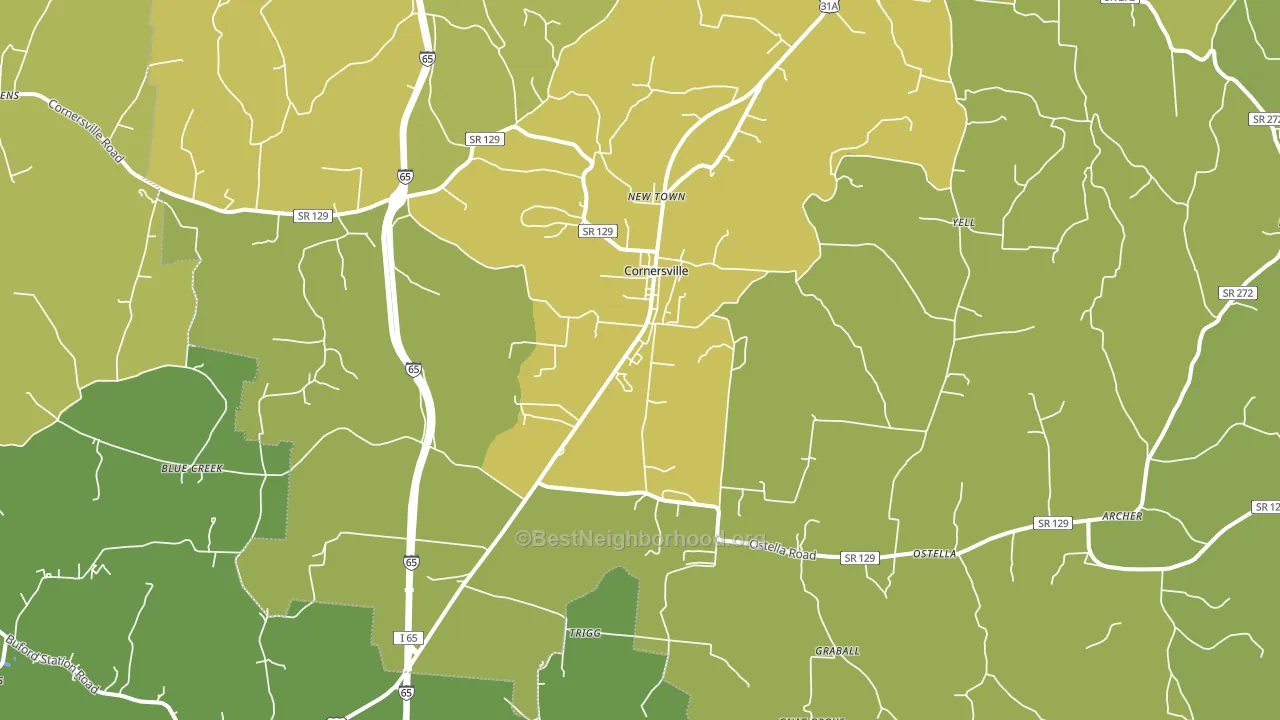Cornersville, TN block-group voter-turnout map