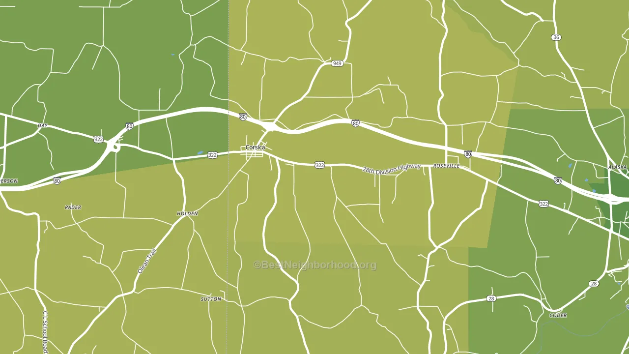 Corsica, PA block-group voter-turnout map