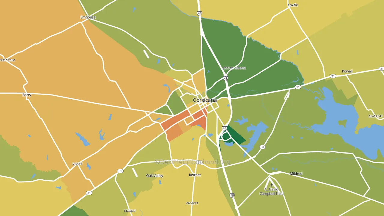 Corsicana, TX block-group voter-turnout map