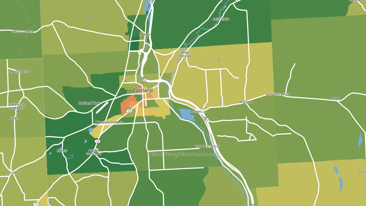 Cortland County, NY block-group voter-turnout map