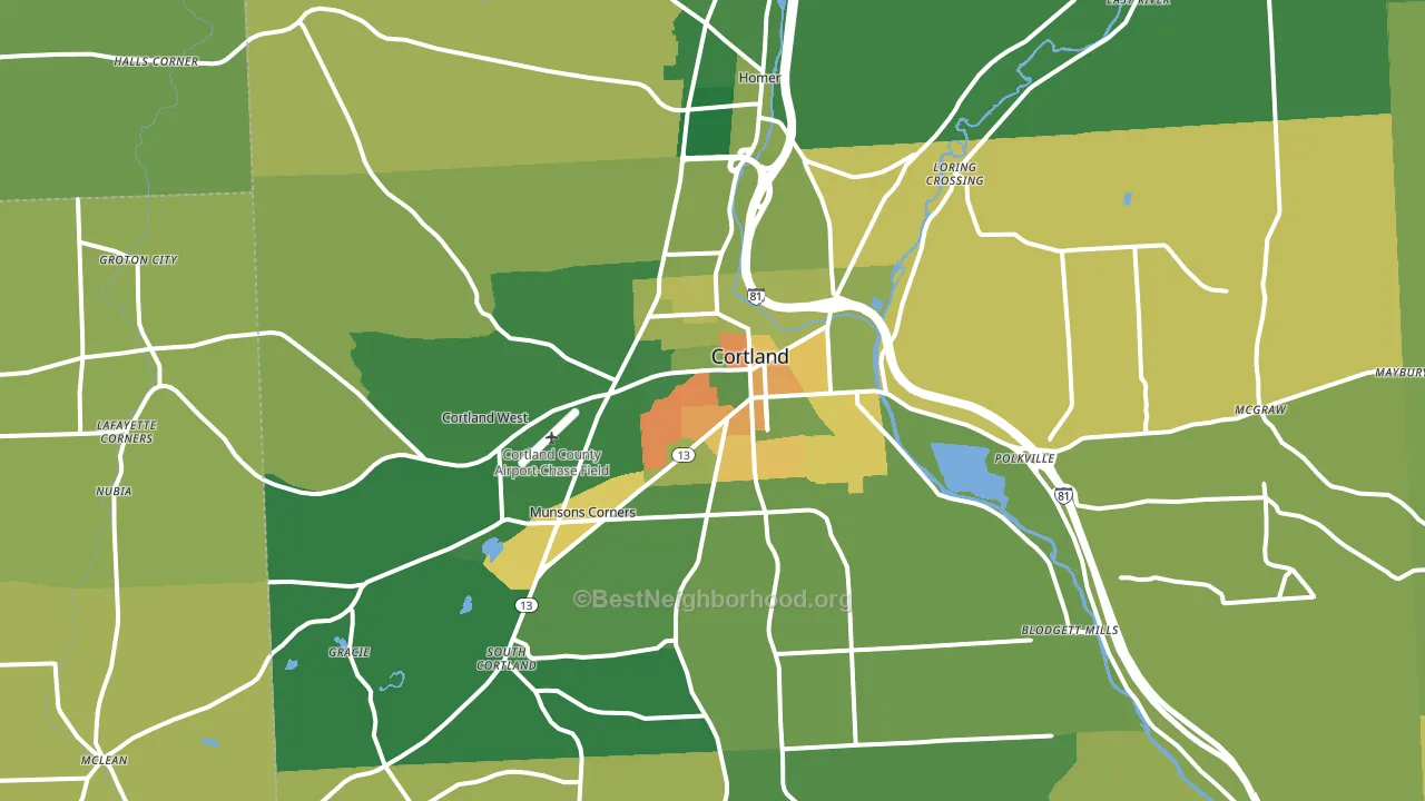 Cortland, NY block-group voter-turnout map
