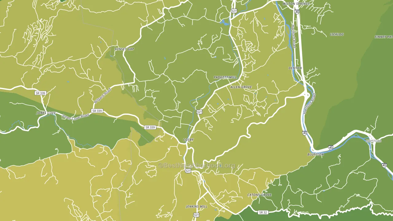 Cosby, TN block-group voter-turnout map