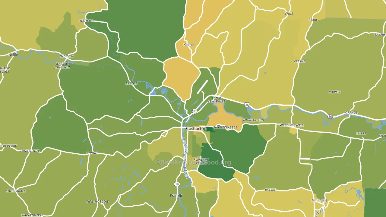 Coshocton County, OH block-group voter-turnout map
