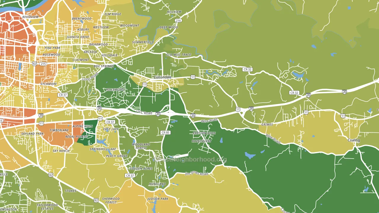 Cottondale, AL block-group voter-turnout map