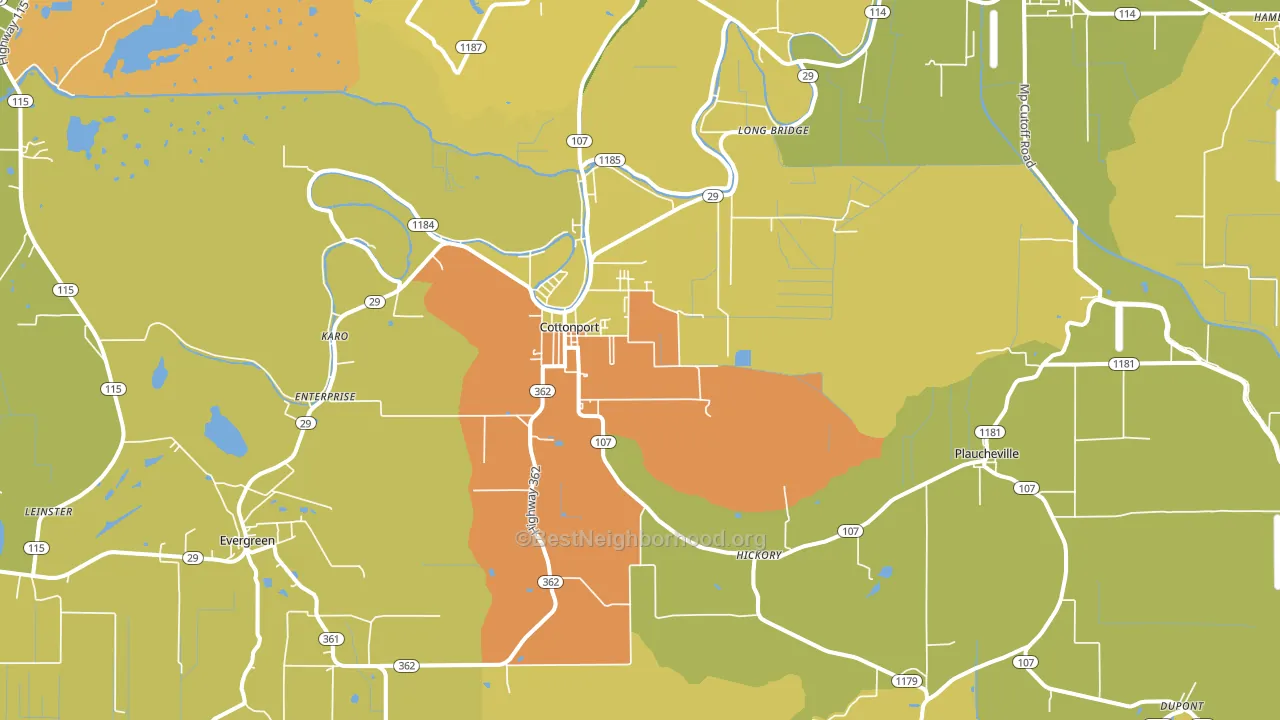 Cottonport, LA block-group voter-turnout map