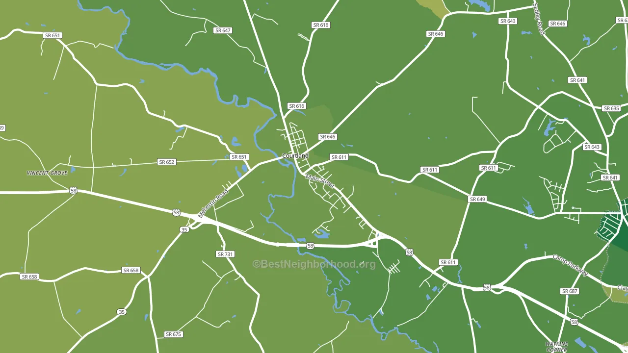 Courtland, VA block-group voter-turnout map