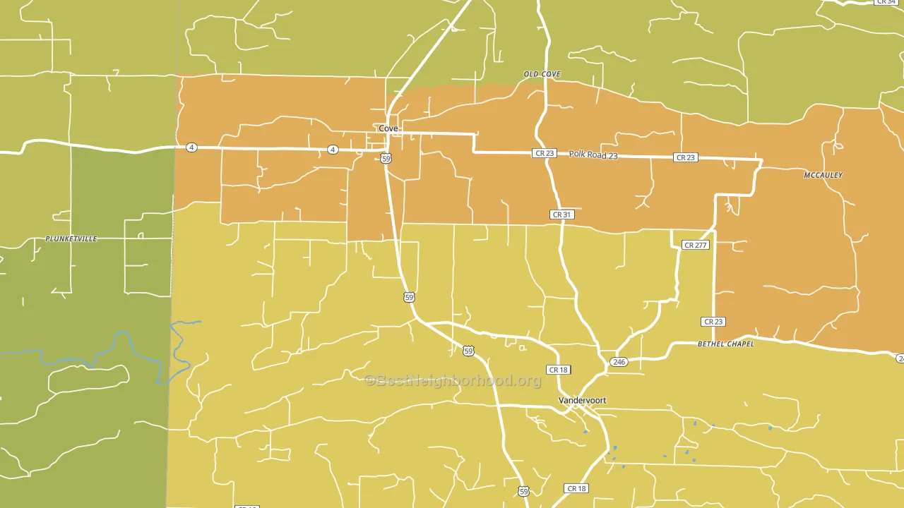 Cove, AR block-group voter-turnout map