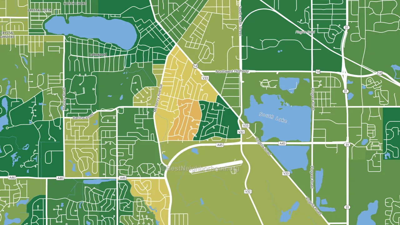Coventry, Crystal Lake, IL block-group voter-turnout map