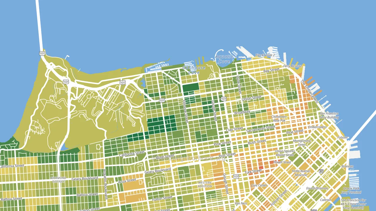 Cow Hollow, San Francisco, CA block-group voter-turnout map