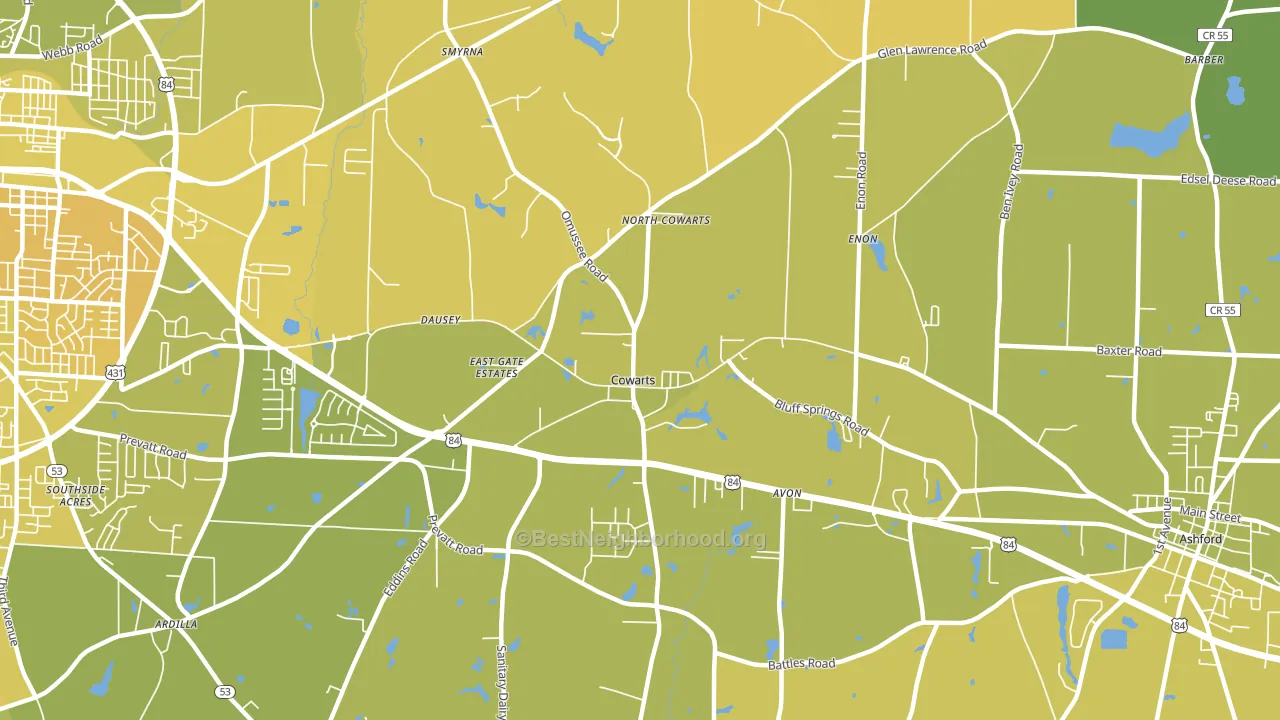 Cowarts, AL block-group voter-turnout map