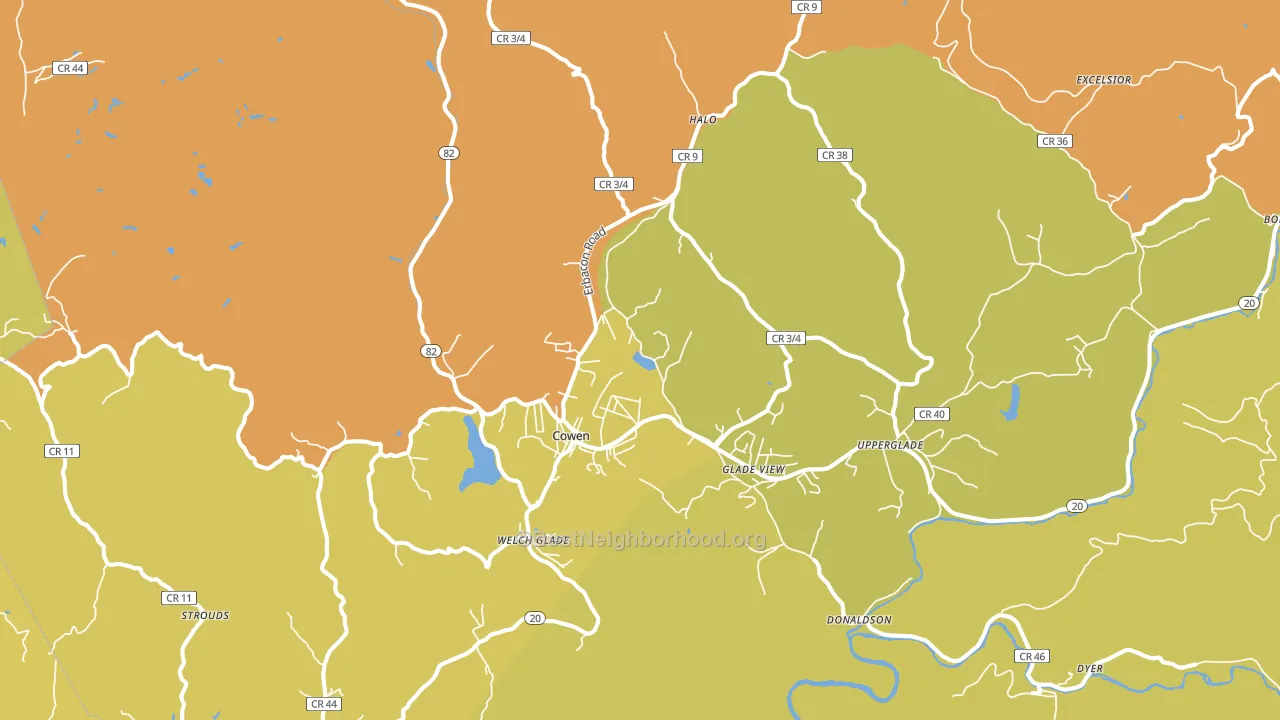 Cowen, WV block-group voter-turnout map