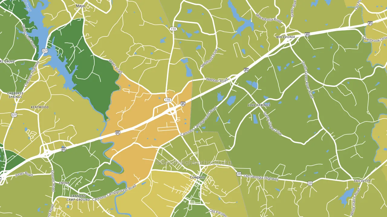 Cowpens, SC block-group voter-turnout map