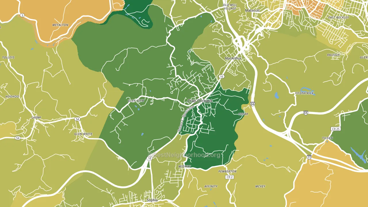 Crab Orchard, WV block-group voter-turnout map