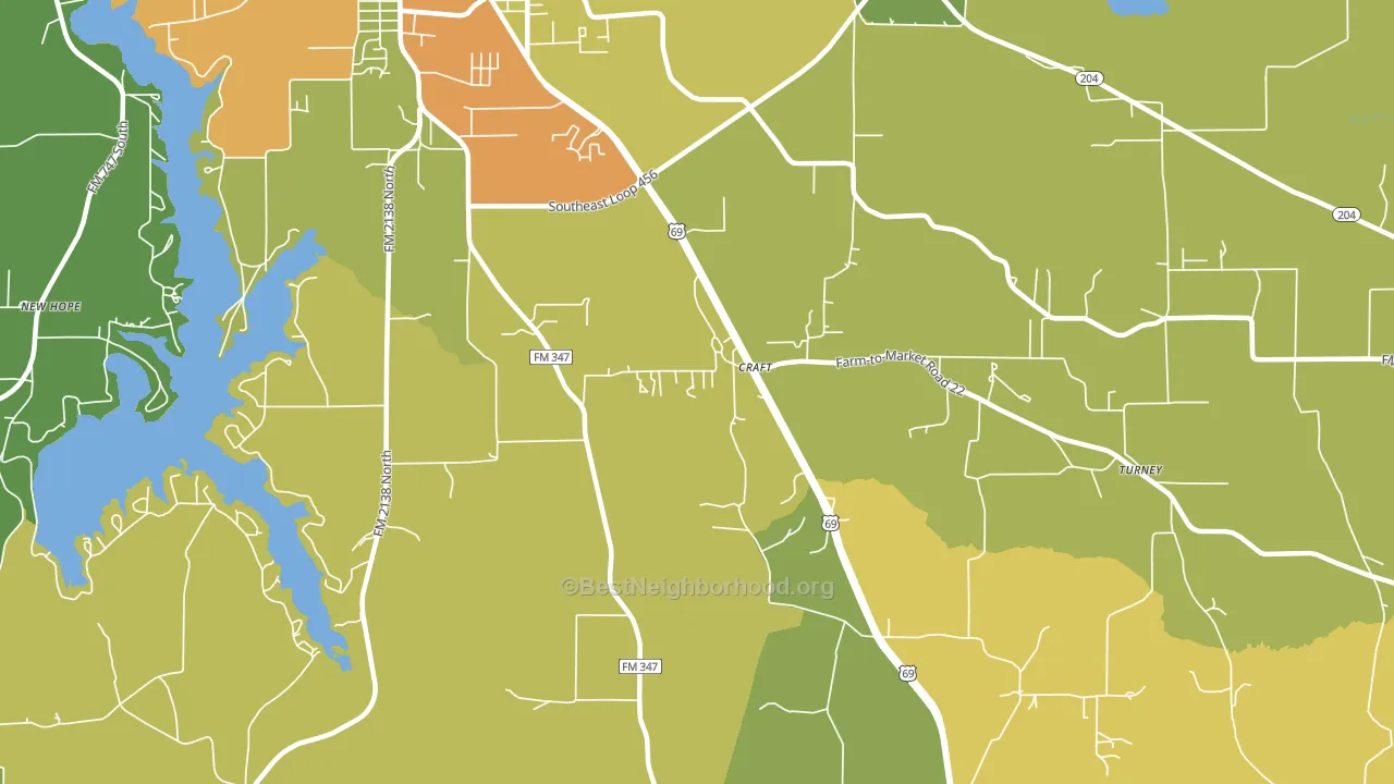 Craft, TX block-group voter-turnout map