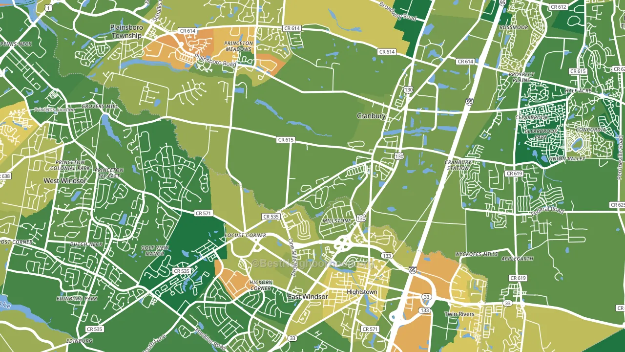 Cranbury, NJ block-group voter-turnout map