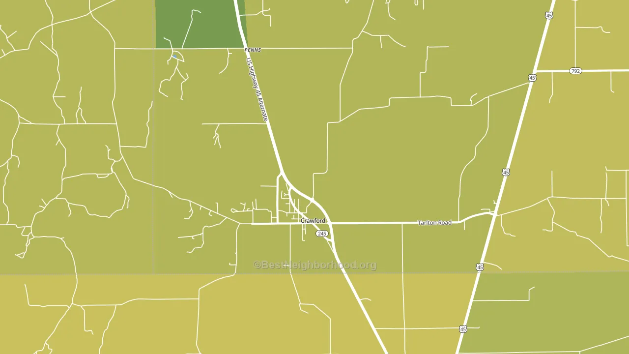 Crawford, MS block-group voter-turnout map
