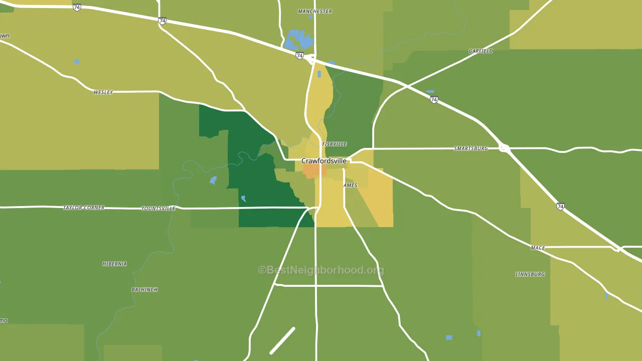 Crawfordsville, IN block-group voter-turnout map