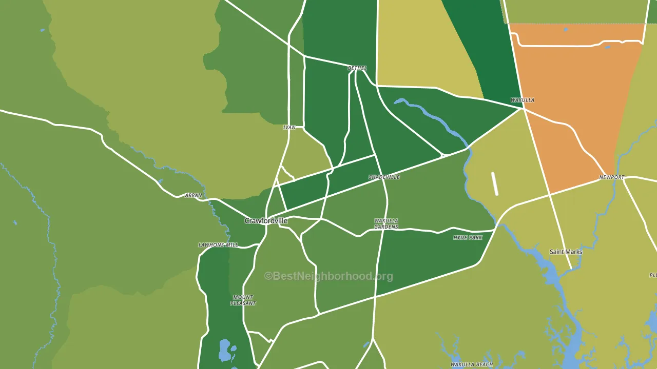 Crawfordville, FL block-group voter-turnout map