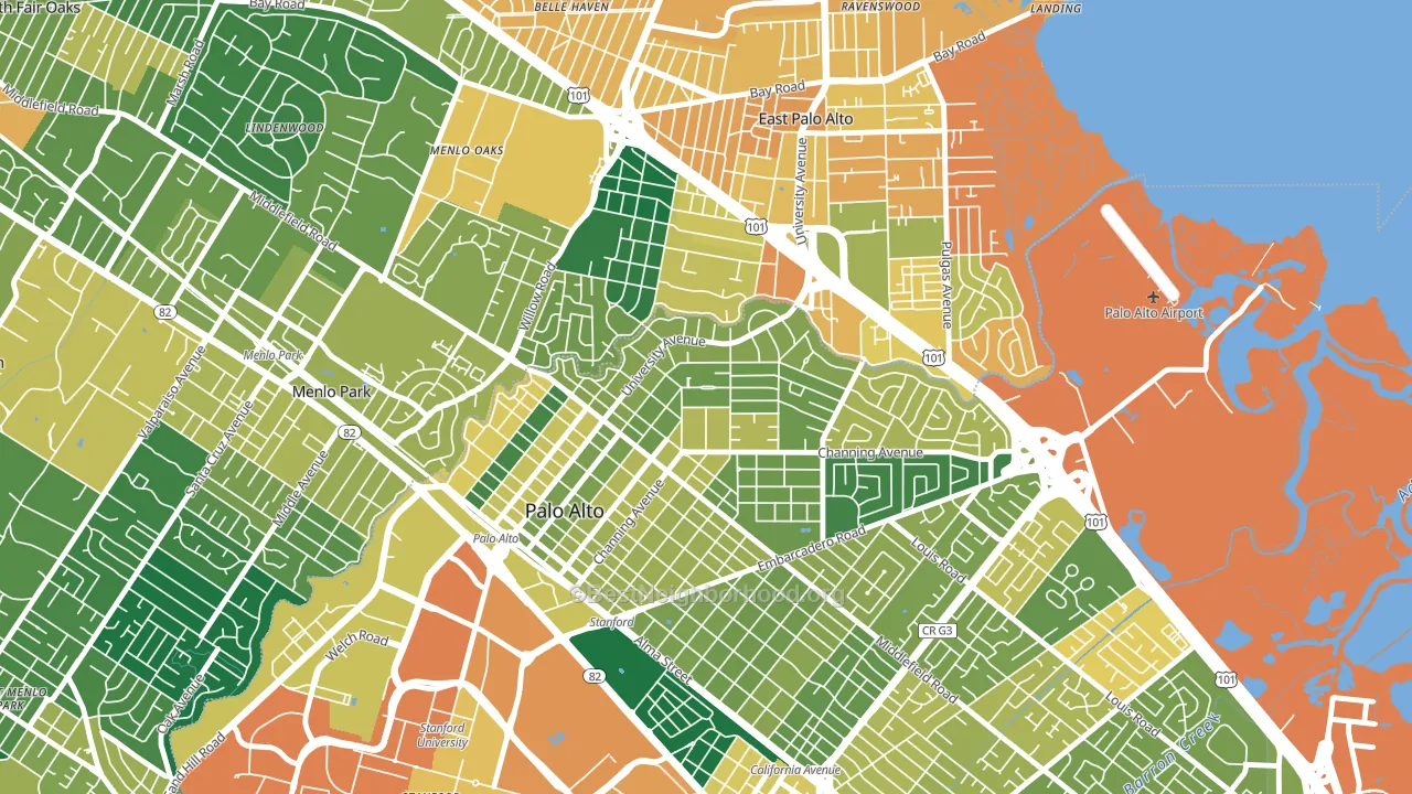 Crescent Park, Palo Alto, CA block-group voter-turnout map