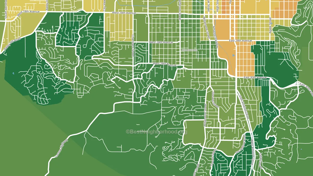 Crest Drive, Eugene, OR block-group voter-turnout map