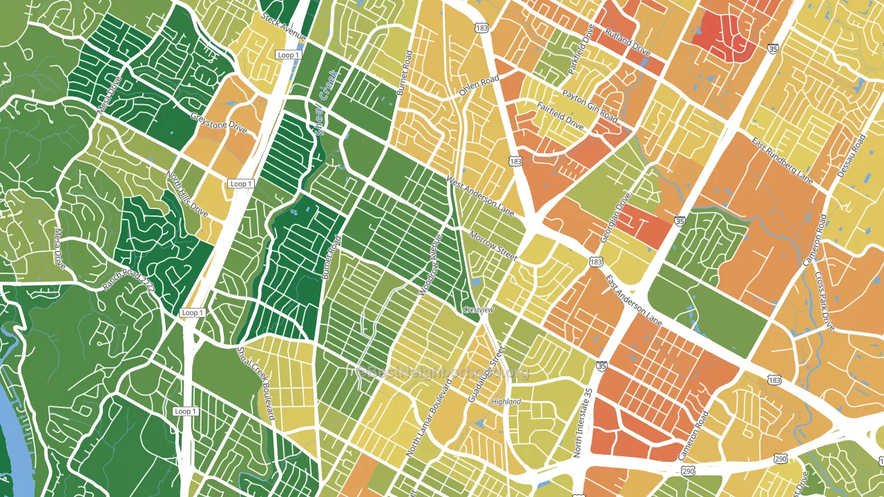 Crestview, Austin, TX block-group voter-turnout map