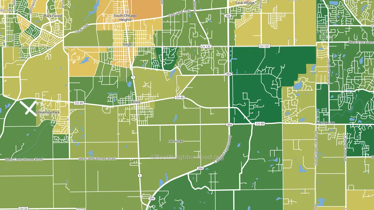 Crete, IL block-group voter-turnout map