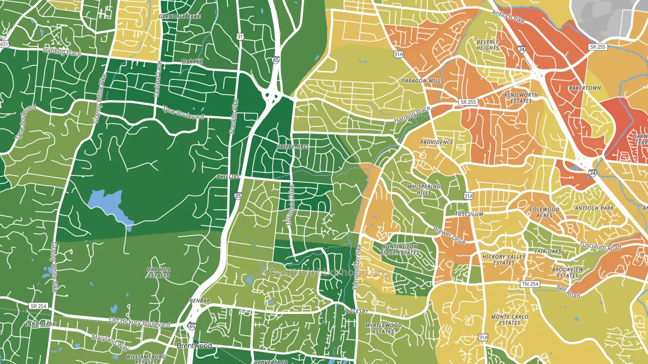 Crieve Hall, Nashville, TN block-group voter-turnout map