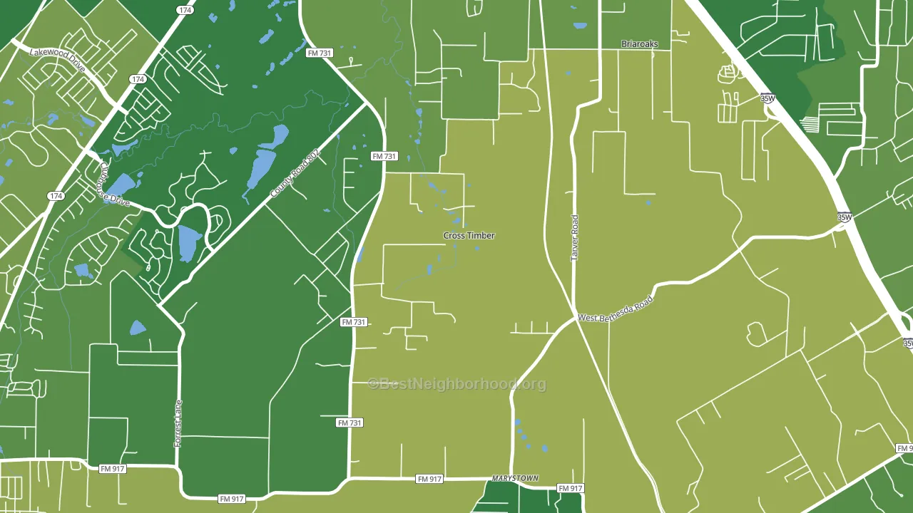 Cross Timber, TX block-group voter-turnout map